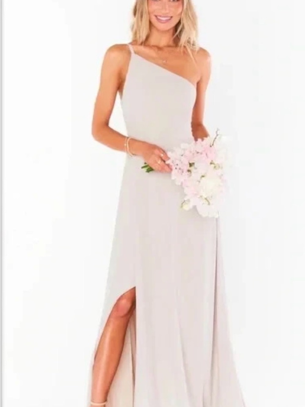 NWT Show Me Your Mumu Shannon One Shoulder Gown Show Me The Ring Crisp  $198 L